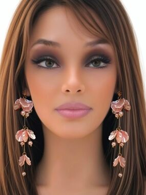 Stunning Natasha Pink Sea Shell & Pearl Drop Earrings w/ 14k Gold Earring Backs